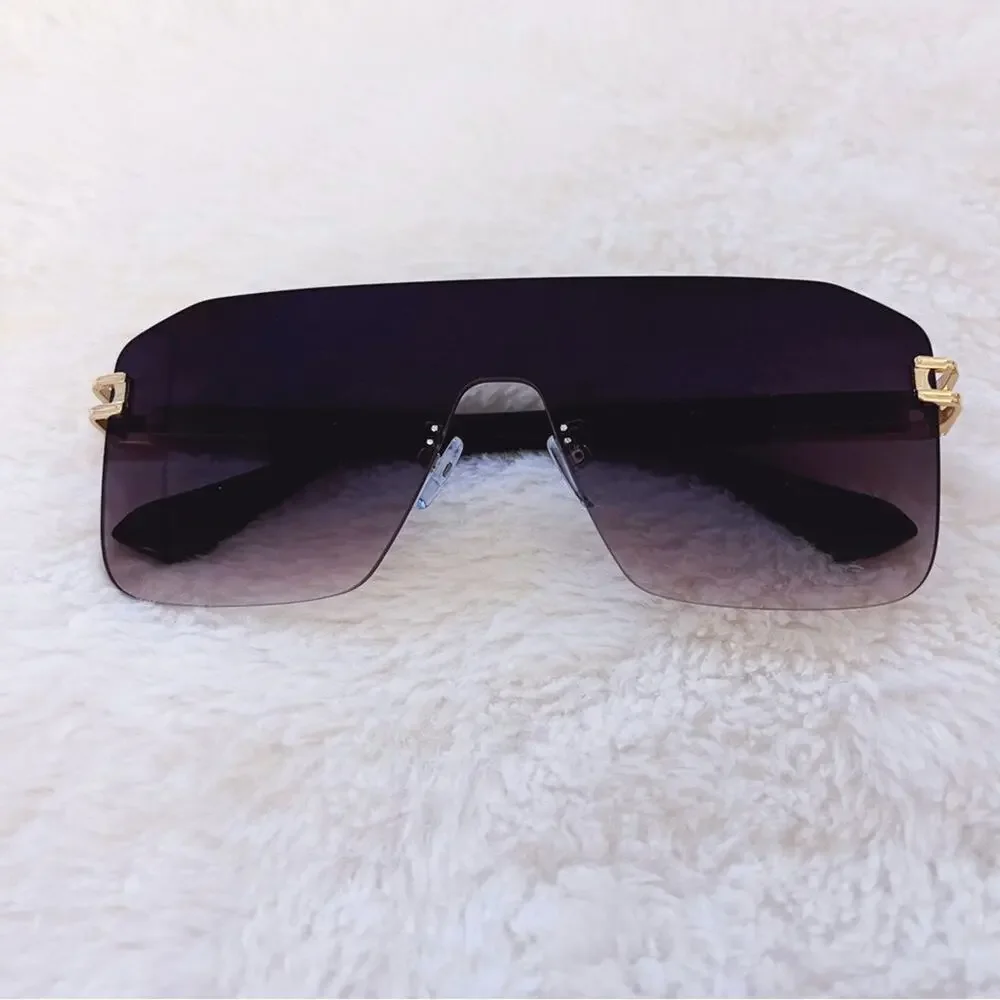 Sadie Black Oversized Rimless Flat-Top Sunglasses